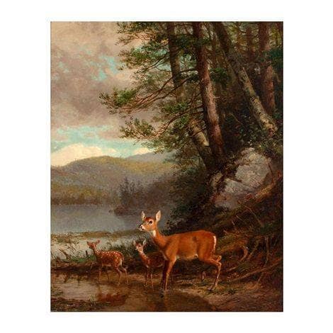 Doe and Two Fawns by Arthur Fitzwilliam Tait — Oil Painting Reproduction