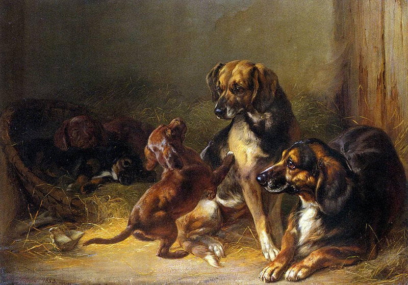 Dog and Whelps by Benno Adam — Oil Painting Reproduction