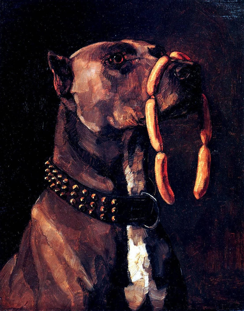 Dog with Sausages by Wilhelm Trübner — Oil Painting Reproduction