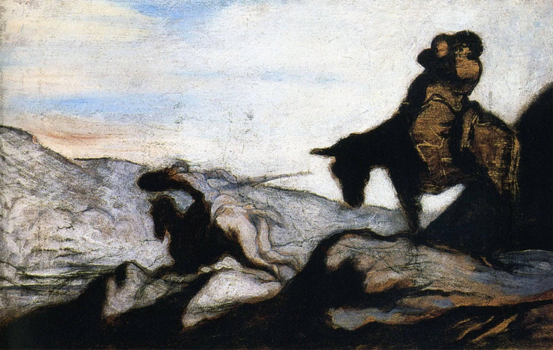 Don Quixote and Sancho Panza in the Mountains by Honore Daumier — Oil Painting Reproduction