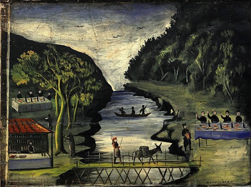 Donkey Bridge (part of Tapestry in six paintings) by Niko Pirosmani — Oil Painting Reproduction