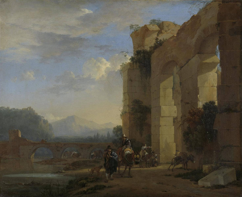 Donkey drivers at an Italian ruin by Jan Asselijn — Oil Painting Reproduction