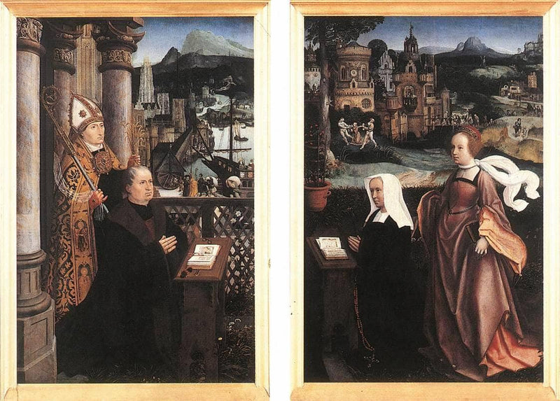 Donor with St. Nicholas and his Wife with St. Godelina by Jan Provoost — Oil Painting Reproduction