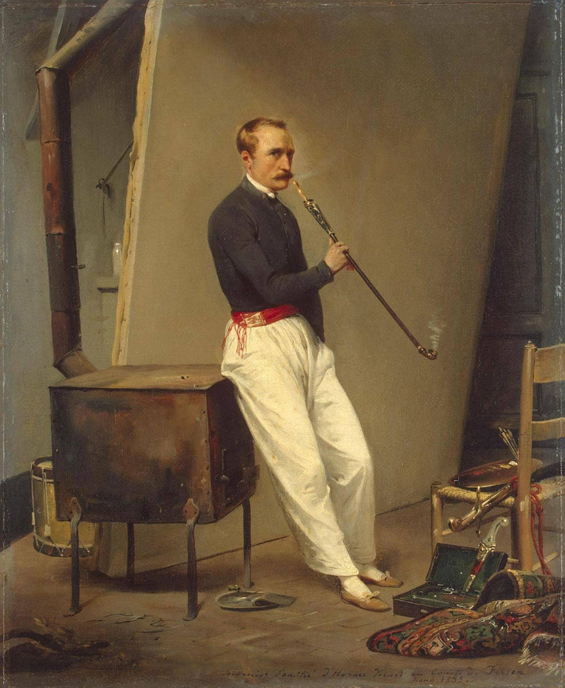 Self-Portrait with pipe by Horace Vernet — Oil Painting Reproduction
