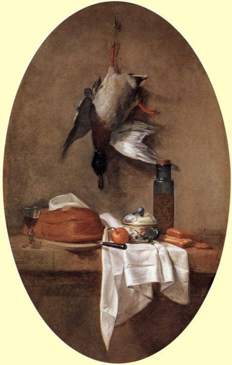 Duck with an Olive Jar by Jean-Baptiste-Simeon Chardin — Oil Painting Reproduction