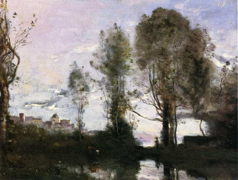 Edge of a Lake (Souvenir of Italy) by Camille Corot — Oil Painting Reproduction