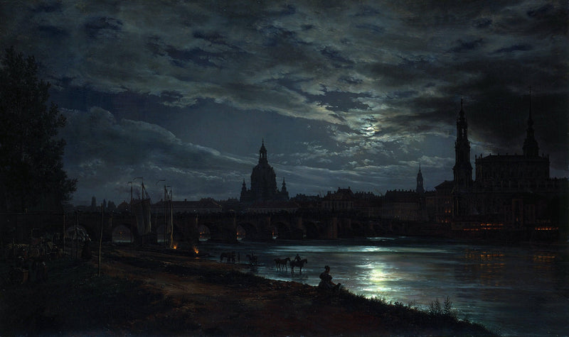 View of Dresden by Moonlight by Johan Christian Dahl — Oil Painting Reproduction