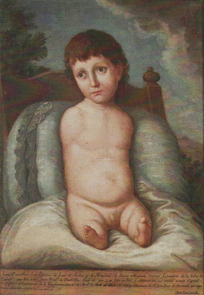 El niño Juan Pantaleón Avilés de Luna Alvarado in bedroom