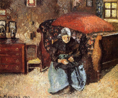 Elderly Woman Mending Old Clothes, Moret in home office