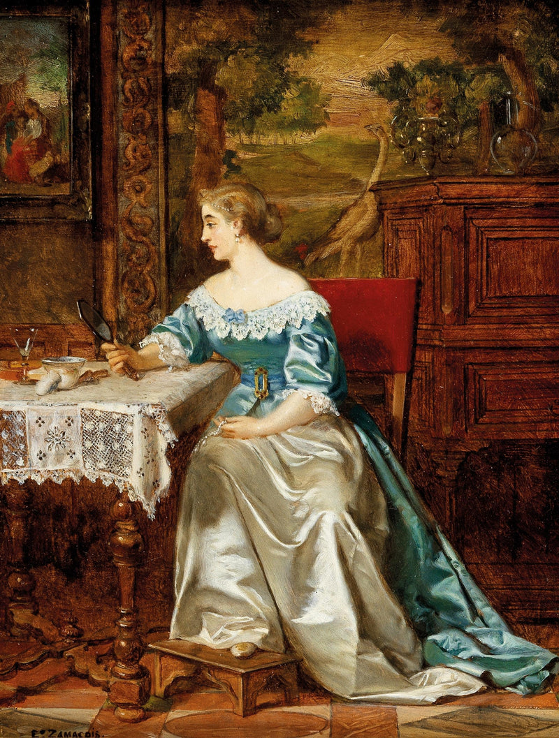 Elegant lady in historicist interior by Eduardo Zamacois — Oil Painting Reproduction