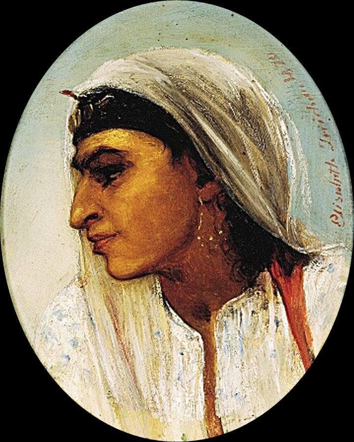 Portrait of an oriental woman with a white veil by Elisabeth Jerichau-Baumann — Oil Painting Reproduction