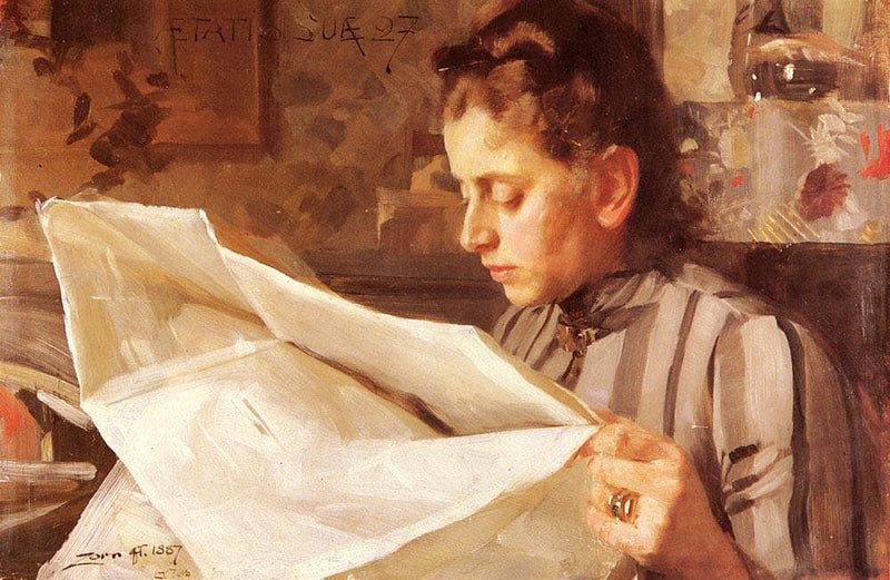 Emma Zorn, reading by Anders Zorn — Oil Painting Reproduction