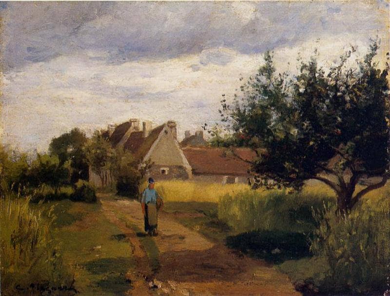 Entering a Village by Camille Pissarro — Oil Painting Reproduction