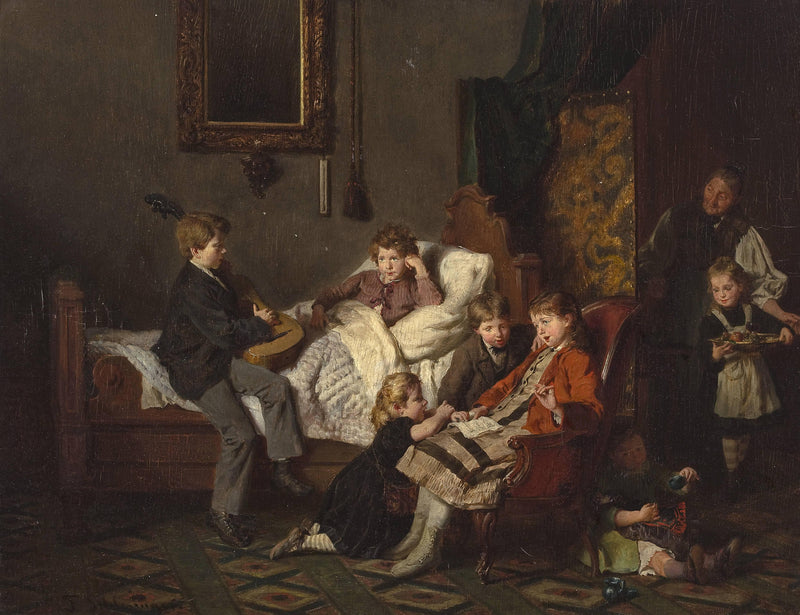 Entertaining the convalescent by Felix Schlesinger — Oil Painting Reproduction