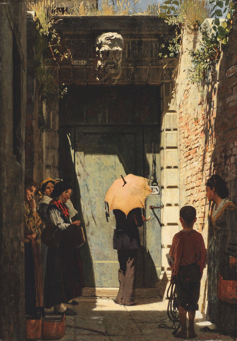 Entrance of a patrician house in Venice by Giacomo Favretto — Oil Painting Reproduction