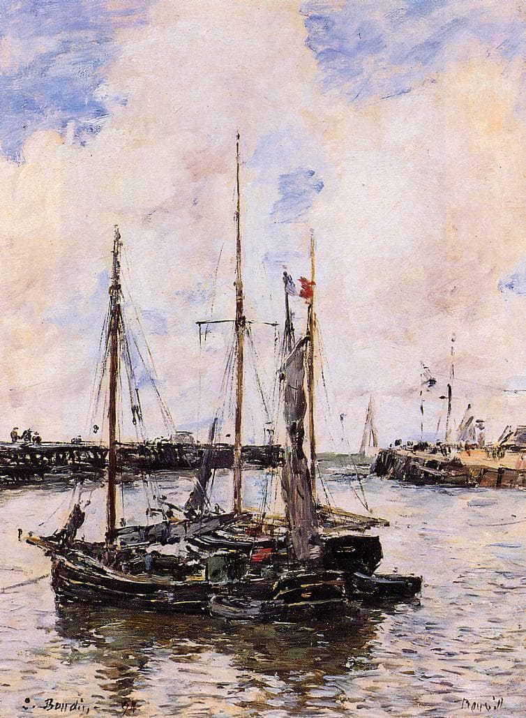 Entrance to the Port of Trouville by Eugene Boudin — Oil Painting Reproduction