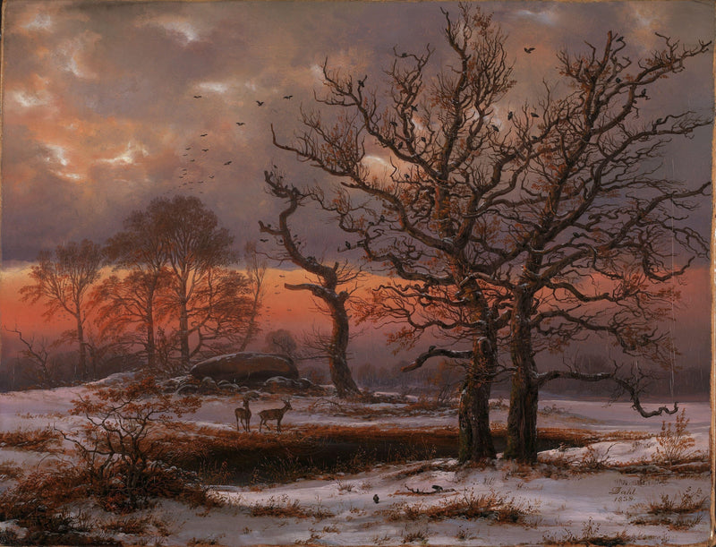 Danish Winter Landscape with Dolmen by Johan Christian Dahl — Oil Painting Reproduction