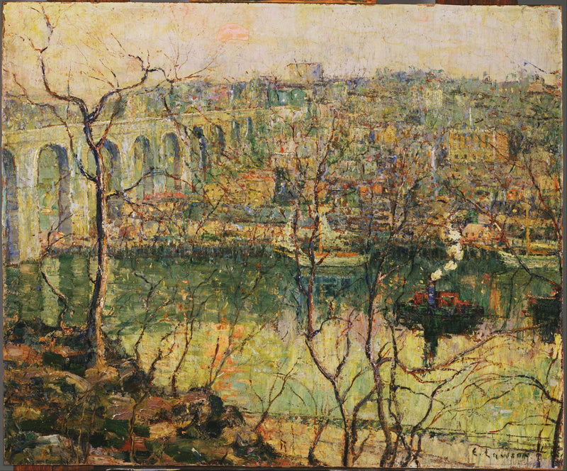 High Bridge - Early Moon by Ernest Lawson — Oil Painting Reproduction