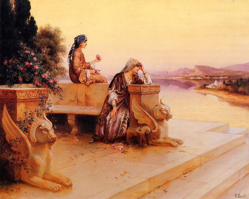 Elegant Arab Ladies on a Terrace at Sunset by Rudolf Ernst — Oil Painting Reproduction
