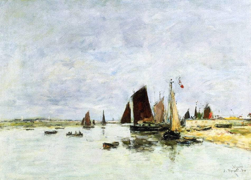 Etaples, Boats in Port by Eugene Boudin — Oil Painting Reproduction