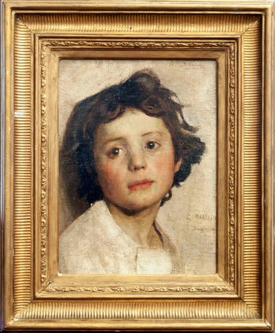 Face study. Portrait of a little girl in modern living room