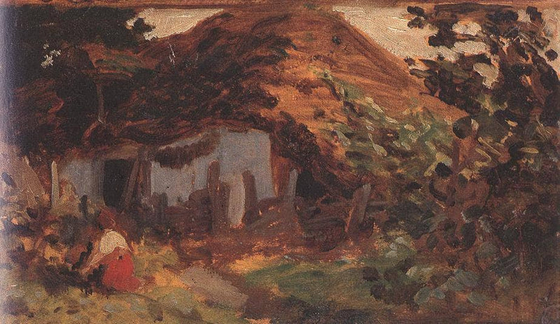 Farm-yard with Girl in Red Skirt by Bertalan Szekely — Oil Painting Reproduction