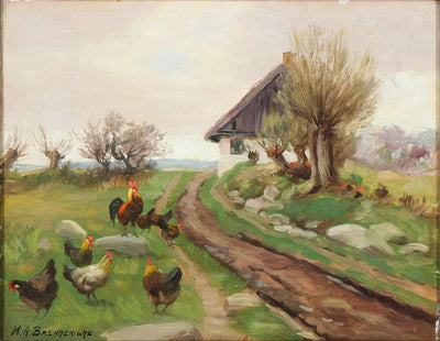 Farmhouse Exterior with Chickens in kitchen