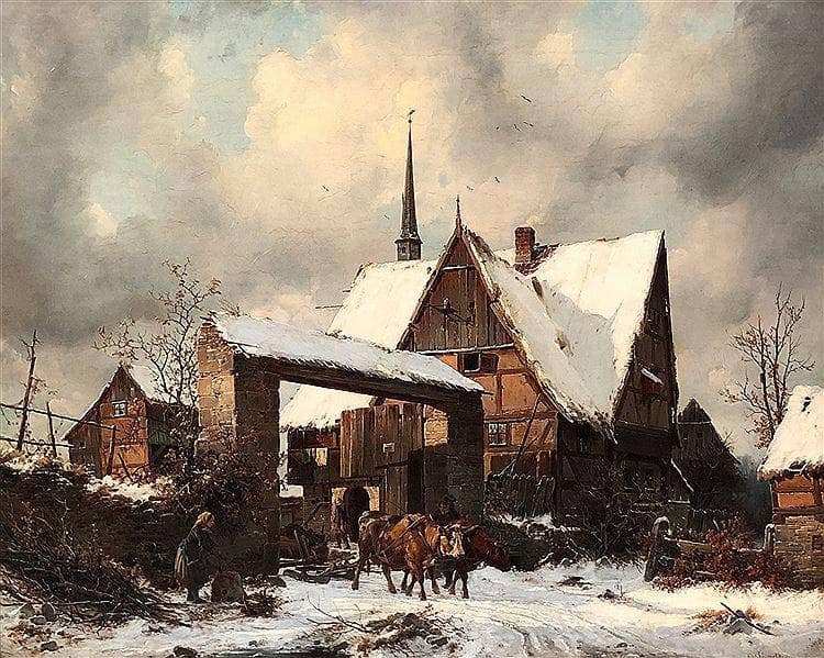 Farmhouse in Winter by Carl Julius von Leypold — Oil Painting Reproduction