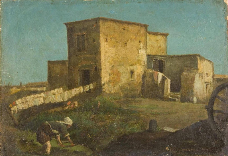 Farmhouses and peasant by Michele Cammarano — Oil Painting Reproduction