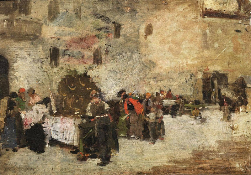 The feast of the frittola (sketch) by Giacomo Favretto — Oil Painting Reproduction