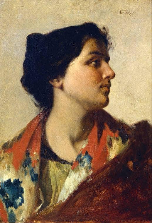 Portrait of a young woman by Giacomo Favretto — Oil Painting Reproduction