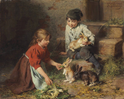 Feeding the rabbits in bedroom