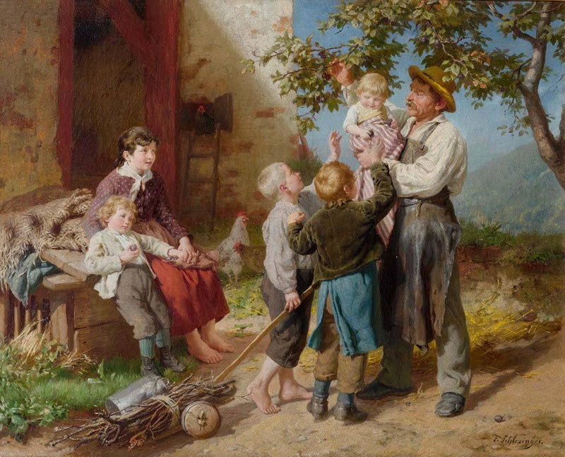 At the plum harvest by Felix Schlesinger — Oil Painting Reproduction
