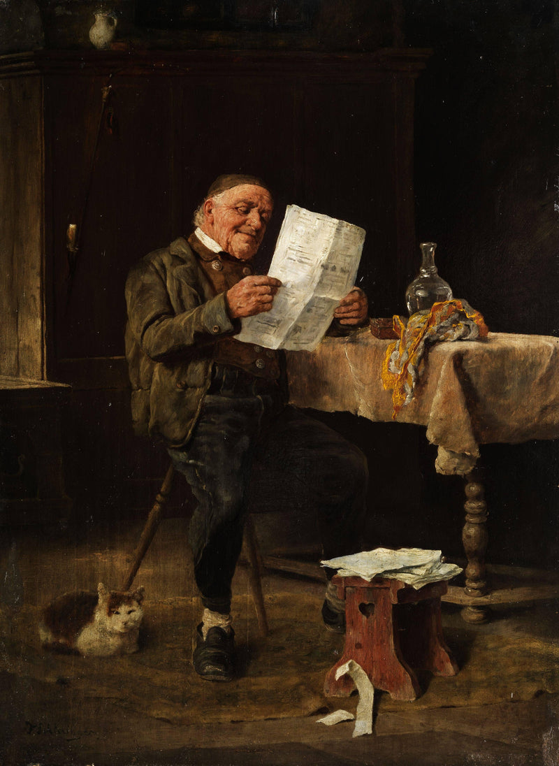 Reading the newspaper by Felix Schlesinger — Oil Painting Reproduction