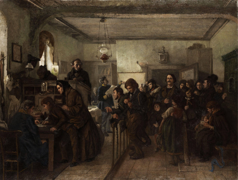 In the pass (Police office before emigration) by Felix Schlesinger — Oil Painting Reproduction