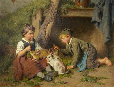 Girl and boy in the rabbit hutch in living room