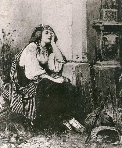 Female gypsy in home office