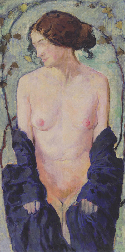 Female Nude with blue cloth in living room