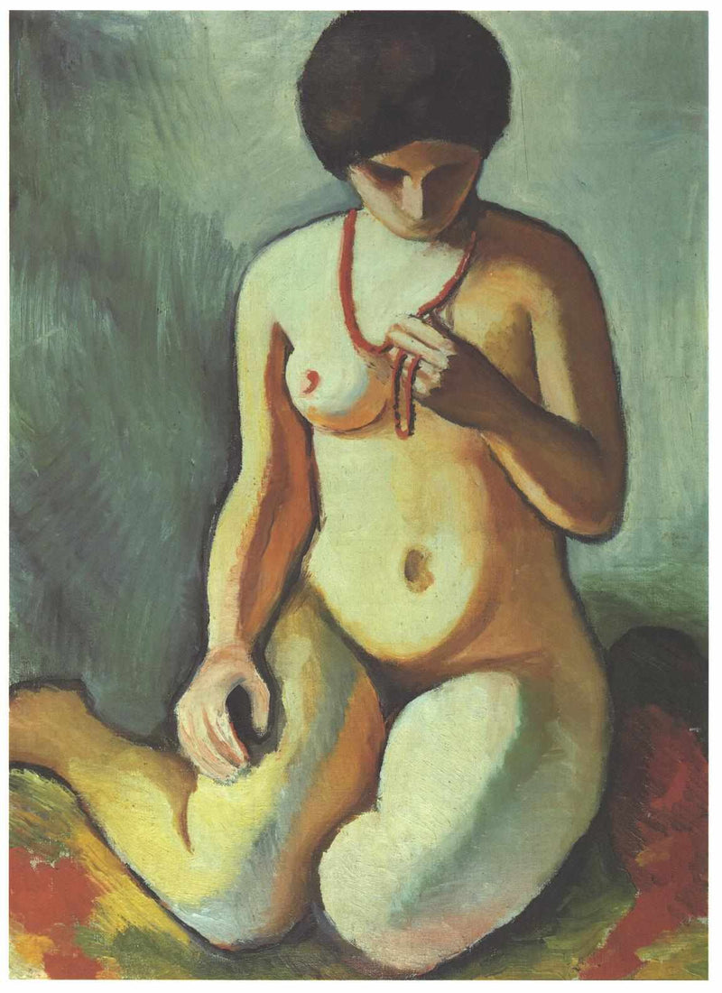 Female nude with corall necklace by August Macke — Oil Painting Reproduction
