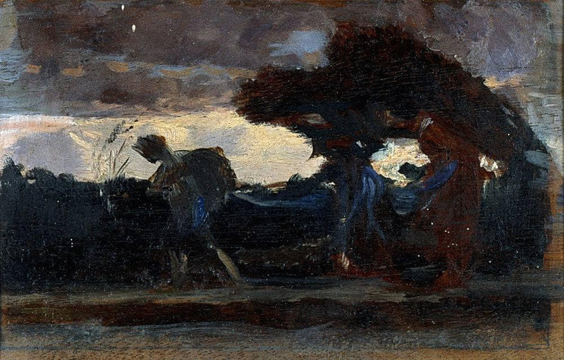 Female woodcutters (1st preparatory sketch) by Cristiano Banti — Oil Painting Reproduction