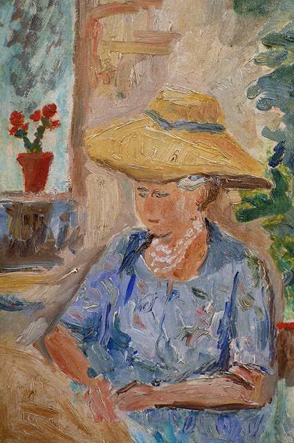 Femme Au Chapeau Dans Son Jardin À Pontoise by Louis Hayet — Oil Painting Reproduction