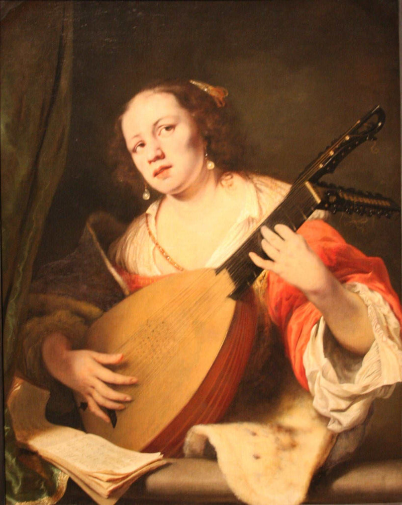 A Lady Playing the Lute by Ferdinand Bol — Oil Painting Reproduction