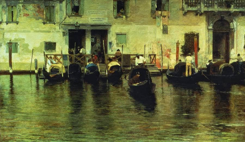 Ferry of the Maddalena, Venice by Giacomo Favretto — Oil Painting Reproduction