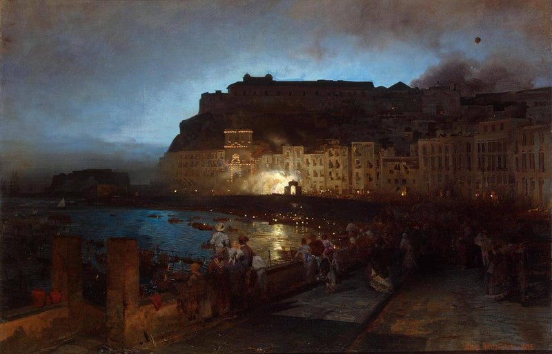 Feuerwerk vor Neapel by Oswald Achenbach — Oil Painting Reproduction