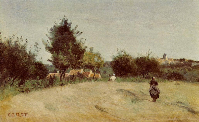 Field above the Village (Marcoussis) by Camille Corot — Oil Painting Reproduction