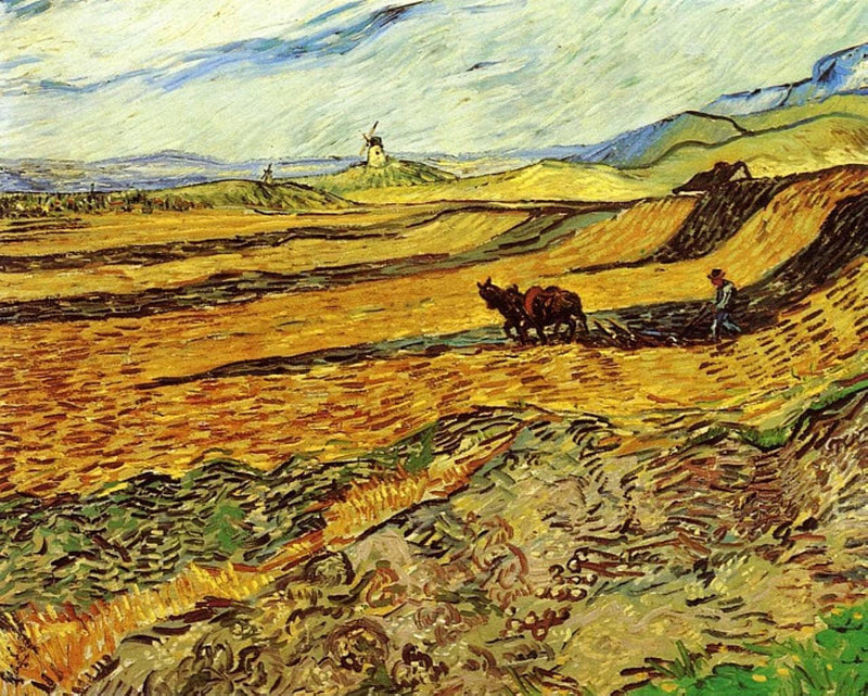 Field and Ploughman and Mill by Vincent van Gogh — Oil Painting Reproduction