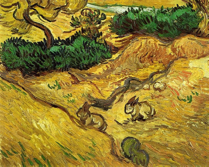 Field with Two Rabbits by Vincent van Gogh — Oil Painting Reproduction