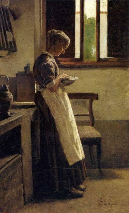 Figure of woman in the kitchen by Silvestro Lega — Oil Painting Reproduction