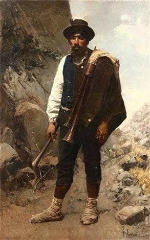 Figure with bagpipe by Gustavo Simoni — Oil Painting Reproduction