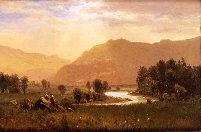 Figures in a Hudson River Landscape by Albert Bierstadt — Oil Painting Reproduction